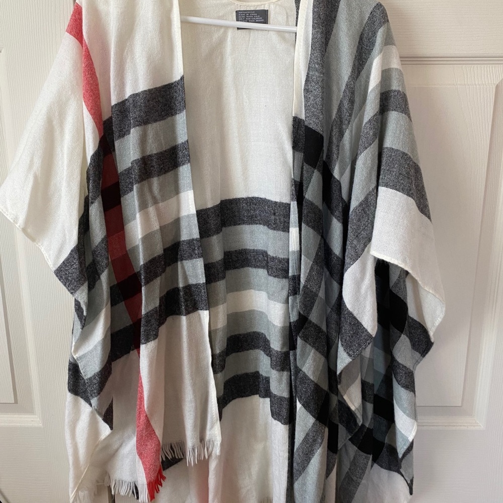 Black/White/Gray/Red Poncho